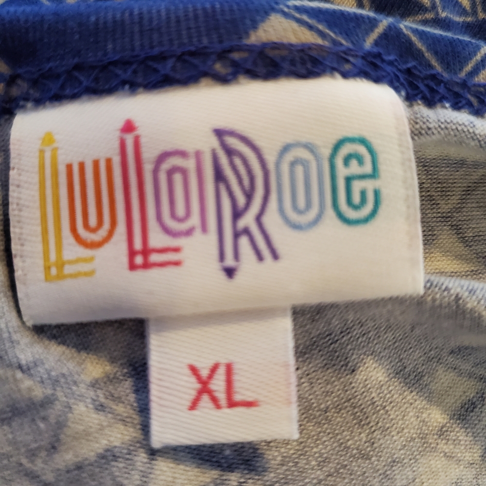 LuLaRoe Nicole Blue and White Geometric Midi Dress - Picture 5 of 7